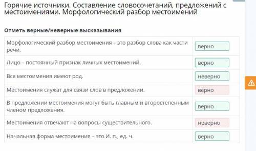 Горячие источники. Составление словосочетаний, предложений с местоимениями. Морфологический разбор м