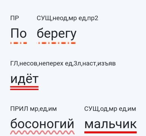 Сделать синтаксический разбор по берегу идёт Босоногий мальчик​