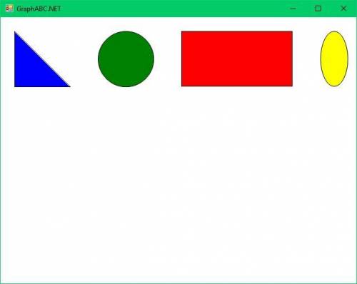 Написать программу на языке Паскаль, выводящую на экран: синий треугольник (процедура - линия), зелё