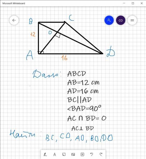 Диагонали прямоугольной трапеции ABCD взаимно перпендикулярны. Короткая боковая сторона AB равна 12