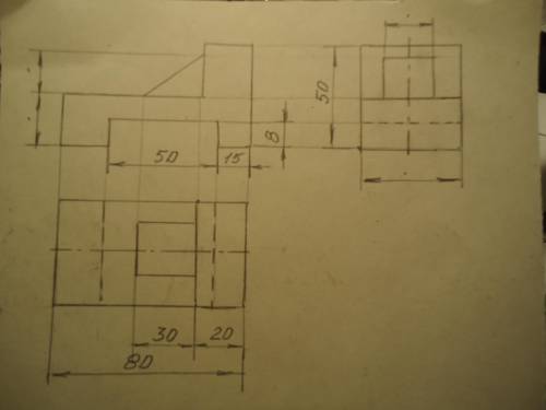 Даны два вида: вид спереди и вид сверху. Нарисовать третий вид: вид слева