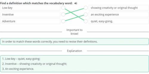 Find a definition which matches the vocabulary word: *)showing creativityLow-keyor originalthoughtCI