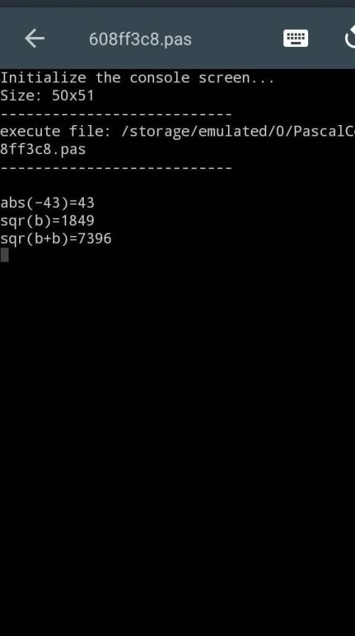 Запусти Паскаль и введи программу: program x1; var a,b,c:integer; begin a:=−43; b:=abs(a); writeln('