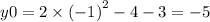 y0 = 2 \times { ( - 1)}^{2} - 4 - 3 = - 5