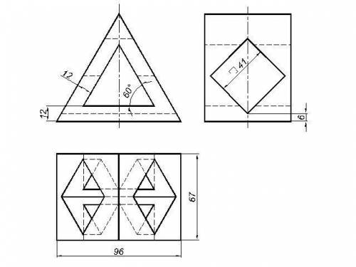 Три вида проекции(на картинке спереди и сбоку) и изометрия