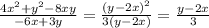 \\\frac{4x^{2} + y^{2} - 8xy}{-6x + 3y} = \frac{(y-2x)^{2}}{3(y-2x)} = \frac{y-2x}{3}