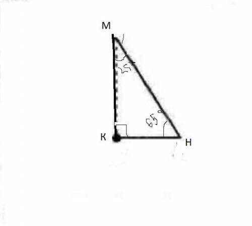 У трикутнику МНК, кут М = 25, кут Н=65, кут К=90. Яка сторона найменша?