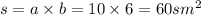 s = a \times b = 10 \times 6 = 60 {sm}^{2}