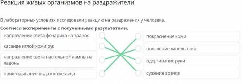 Реакция живых организмов на раздражители В лабораторных условиях исследовали реакцию на раздражения