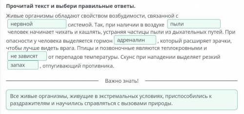 Прочитай текст и выбери правильные ответы