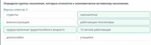 Определи группы населения, которые относятся к экономически активному населению.​