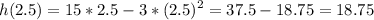 \displaystyle h(2.5)=15*2.5-3*(2.5)^2=37.5-18.75=18.75