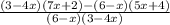 \frac{(3 - 4x)(7x + 2) - (6 - x)(5x + 4)}{(6 - x)(3 - 4x)}