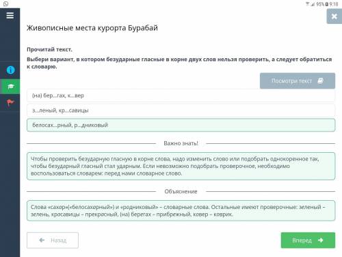 Прочитай текст, Выбери вариант, в котором безударные гласные в корне двух слов нельзя проверить, а с