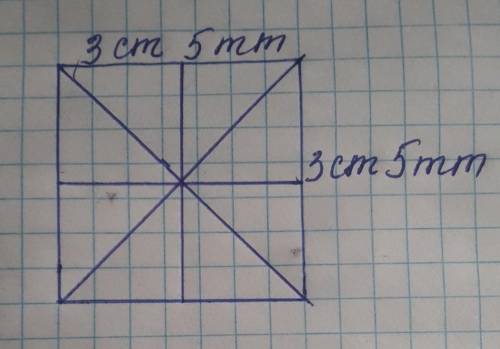 6. Tomoni 35 mm bo'lgan kvadrat chizing. Uning simmetriya o'qlarini o'tkazing. Kvadratga nechtasimme