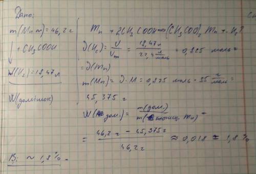 У результаті реакції 46,2 г мангана, що містить домішки, з достатньою кількістю етанової кислоти утв