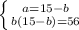 \left \{ {{a=15-b} \atop {b(15-b)=56}} \right.