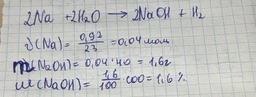 Определите массовую долю гидроксида в растворе, полученном при растворении в 100 мл воды 0,92 г натр