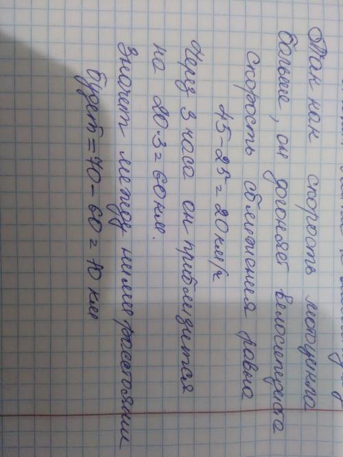 Мотоциклист выехал вдогонку за велосипедистом. Сейчас между ними 70 км. Скорость велосипедиста 25 км