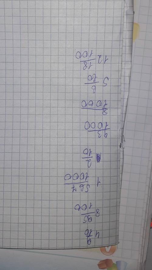 1) 4,9; 2) 8,95;3) 1,567;4) 0,2;5) 0,043;6) 0,008;7) 5,06;8) 12,018. Запишите число в виде обыкновен