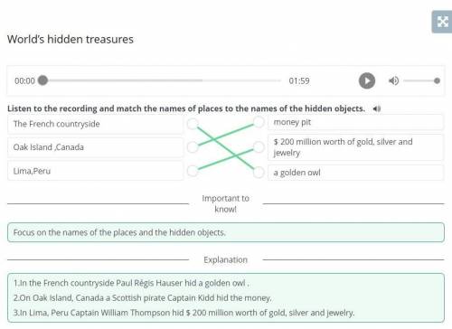 World’s hidden treasures 00:0001:59Listen to the recording and match the names of places to the name