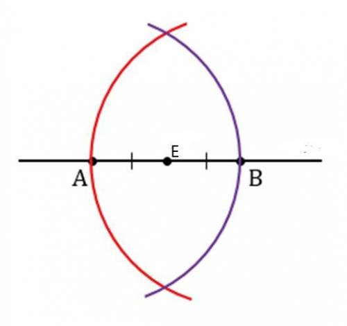 циркуля и линейки из точки E, лежащей на прямой AB, построй прямую,перпендикулярную данной прямой.