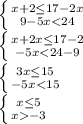 \left \{ {{x+2\leq 17-2x} \atop {9-5x