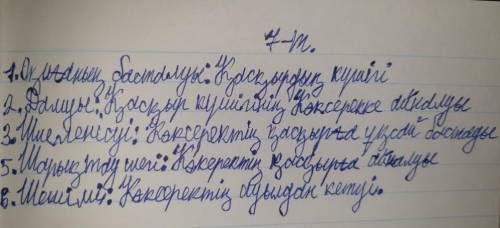 7-тапсырма. Мәтінді оқып, шығарманың композициялық құрылымын анықта.1. Оқиғаның басталуы:5. Шарықтау