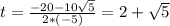 t=\frac{-20-10\sqrt{5} }{2*(-5)}=2+\sqrt{5}