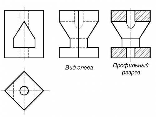 нужно начертить вид слева и профильный разрез