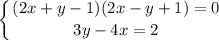 \displaystyle \left \{ {{(2x+y-1)(2x-y+1)=0} \atop {3y-4x=2}} \right.