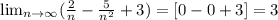 \lim_{n \to \infty} (\frac{2}{n} -\frac{5}{n^2} +3)= [0-0+3]=3