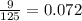 \frac{9}{125} = 0.072