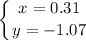 \displaystyle \left \{ {{x=0.31} \atop {y=-1.07}} \right.