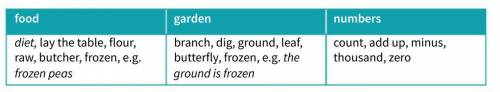 Organise the words into the topics below. One word can go in two different topics. Use a dictionary