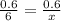 \frac{0.6}{6} = \frac{0.6}{x}