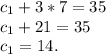 c_1+3*7=35\\c_1+21=35\\c_1=14.