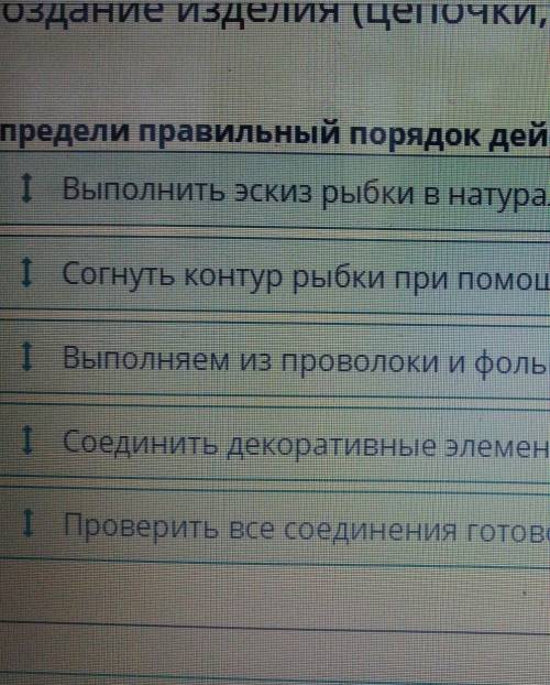 Создание изделия (цепочки, головоломки, фигурки животных). Урок 3 Определи правильный порядок действ