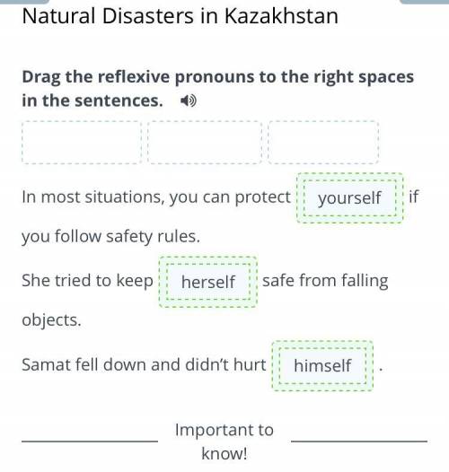 Drag the reflexive pronouns to the right spaces in the sentences. In most situations, you can protec