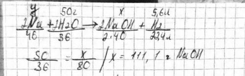 При растворении в 50 г воды металлического натрия получили 5,6 л водорода. Определить массу и массов
