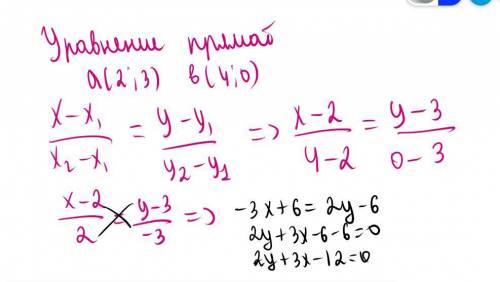 Составьте уравнение прямой, которая проходит через точки a(2;3)и b(4; 0).​