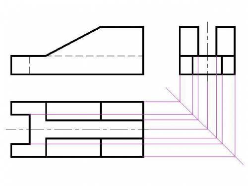 Перечертите и достройте вид слева, используя вс прямую под углом 45° .