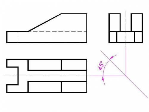 Перечертите и достройте вид слева, используя вс прямую под углом 45° .