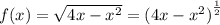 f(x) = \sqrt{4x - {x}^{2} } = {(4x - {x}^{2} )}^{ \frac{1}{2} }