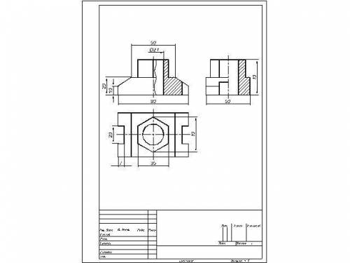Построить на формате А3, 3 вида детали - корпус. На главном виде и виде слева выполнить соединения с