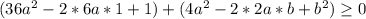 (36a^{2}-2*6a*1+1)+(4a^{2}-2*2a*b+b^{2})\geq 0