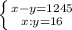 \left \{ {{x-y=1245} \atop {x:y=16}} \right.