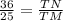 \frac{36}{25} =\frac{TN}{TM}