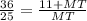 \frac{36}{25} =\frac{11+MT}{MT}