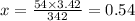 x = \frac{54 \times 3.42}{342} = 0.54